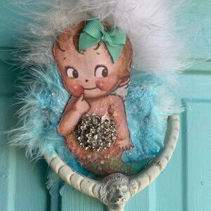 KEWPIE MERMAID ORNAMENT*CUT TWO LAYERS*GERMAN GLITTER AND MICA*VINTAGE STYLE*WOW